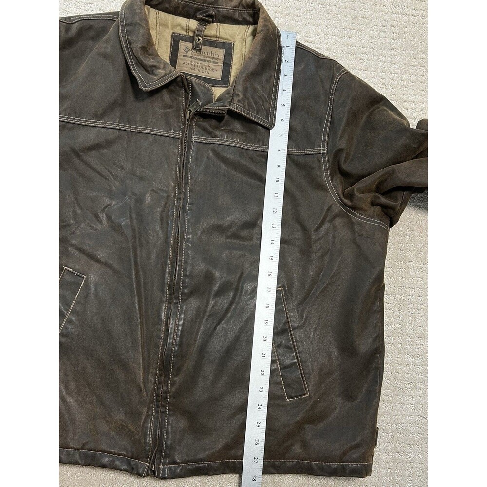Mens Columbia Bomber Biker Jacket Size Large Distressed Oil Cloth Cotton Y2K VTG - Picture 9 of 12